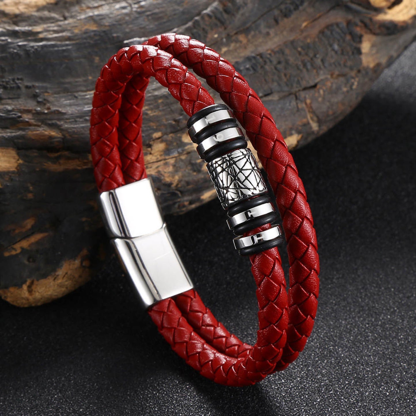 Kappa Alpha Psi Hand woven Magnet Buckle Men’s Leather Red Bracelet Bangle With Stainless Steel
