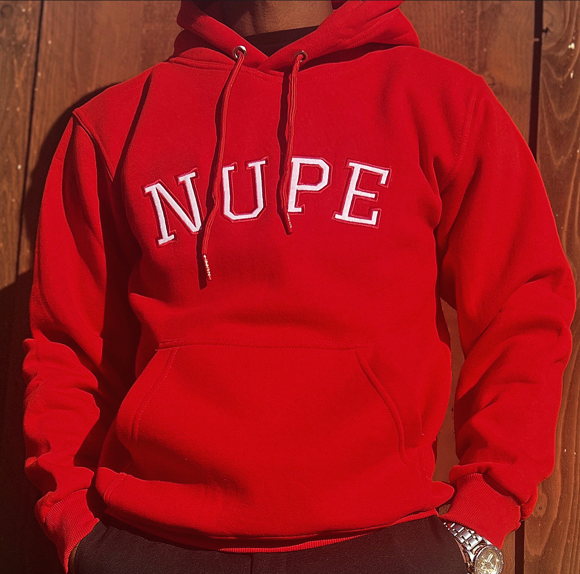 NUPE Embroidery Red Hoodie