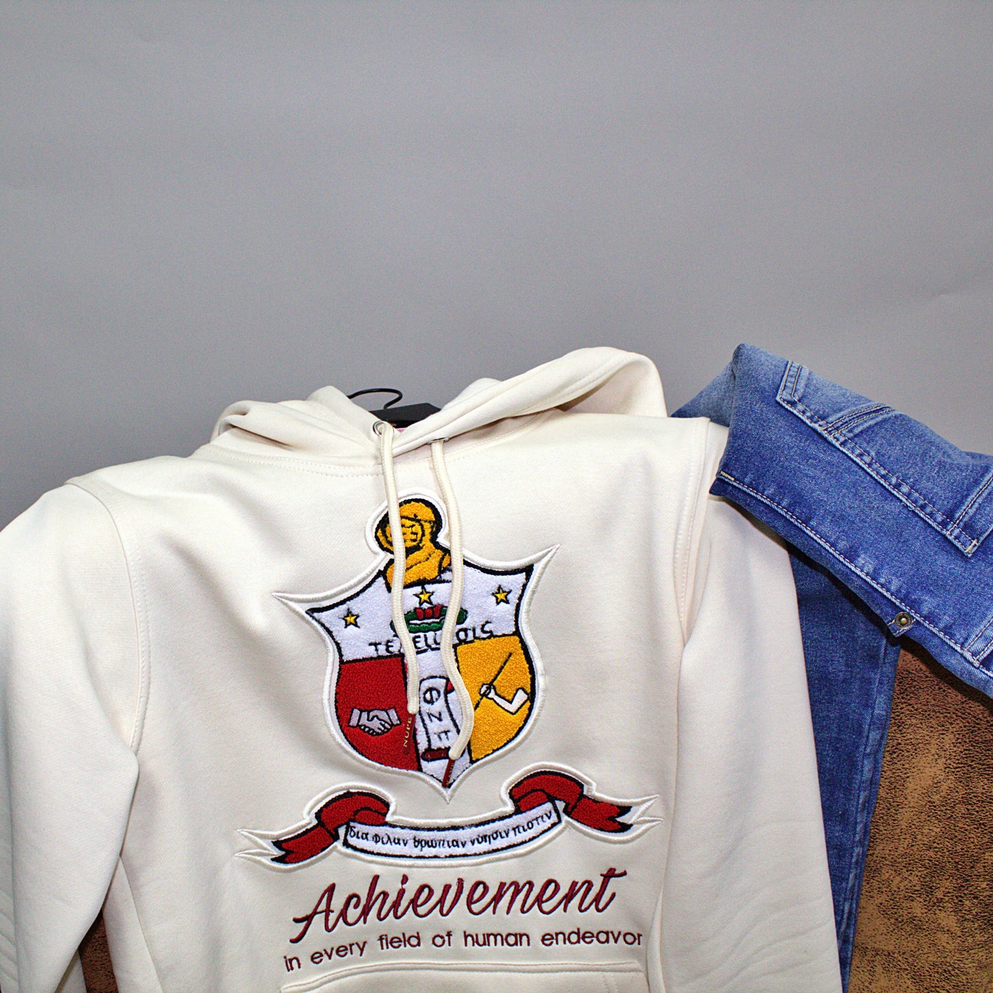 Shield Chenille Embroidery Cream Hoodie