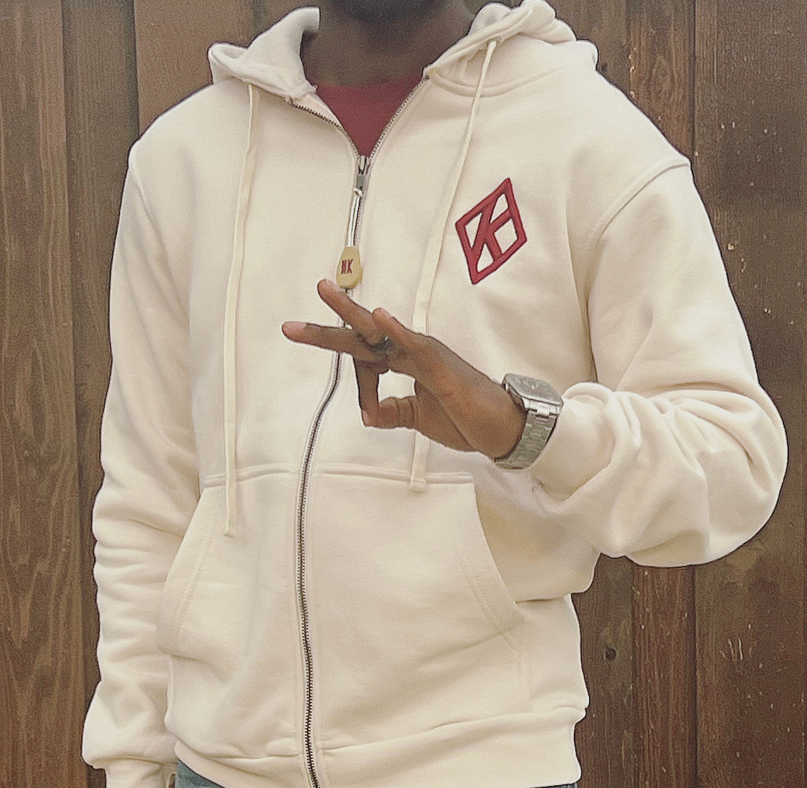 3D Floating K Cream Hoodie