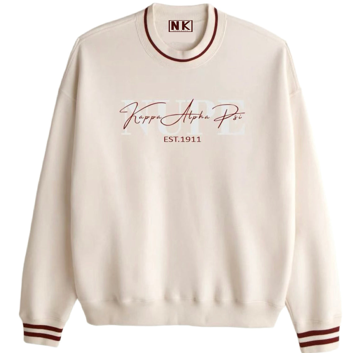 Exclusive Kappa Alpha Psi Double Stitched Appliqué Embroidery Lettered Sweater. This is the perfect long-sleeved Sweater to wear while showing off your Kappa Alpha Psi fraternity lettering. A comfortable 100% cotton tee with a twill Greek letters embroidery across the chest give you the perfect fit. This sweater is also a perfect gift for your favorite Kappa Man.