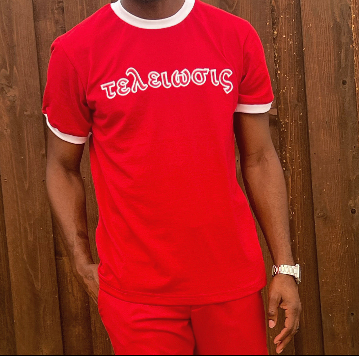 TA Embroidery T Shirt - Red/ Wht