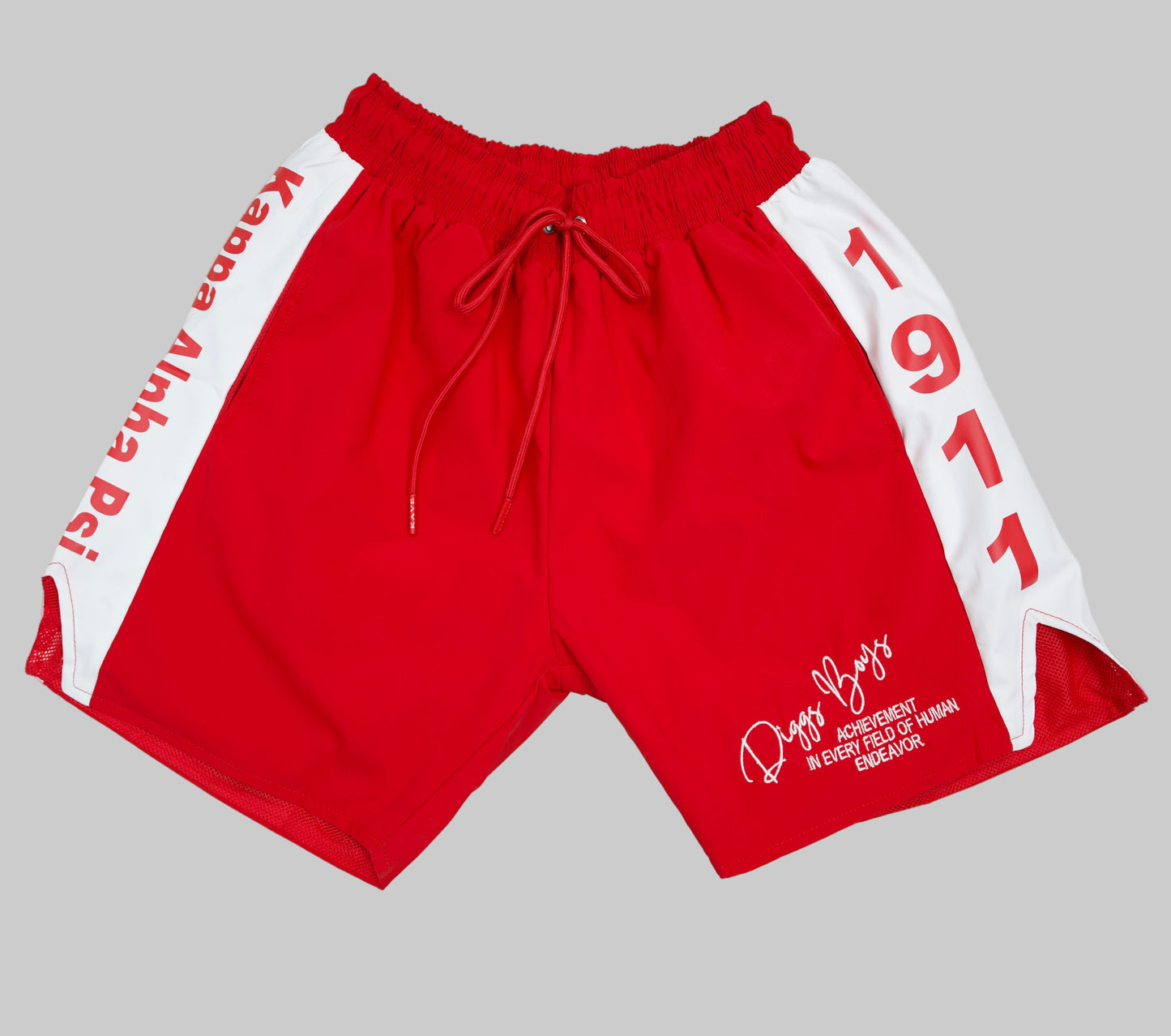 Red shorts with white accents and text on a light gray background.The Kappa Alpha Psi red Summer Short is a collectible item that represents the historical memorabilia of Kappa Alpha Psi Fraternity Inc . It is a symbol of pride and heritage for members of the Kappa Alpha Psi Fraternity, showcasing their commitment to their values and traditions from 1911. This short is a tangible piece of history that serves as a reminder of the legacy and contributions of the organization.