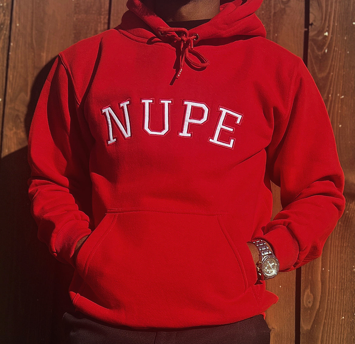 NUPE Embroidery Red Hoodie