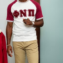 Chenille Phi Nu Pi T Shirt Cream & Crimson sleeves