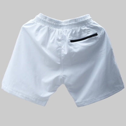 Get ready for summer with these Kappa Alpha Psi “NUPE” shorts! Perfect for any fraternity functions , these shorts are a must-have addition to your summer wardrobe. Made with high-quality materials, they are both comfortable and stylish.

White shorts with a black zipper pocket on a gray background