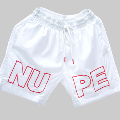 Get ready for summer with these Kappa Alpha Psi “NUPE” shorts! Perfect for any fraternity functions , these shorts are a must-have addition to your summer wardrobe. Made with high-quality materials, they are both comfortable and stylish.

White shorts with red text on a light gray background
