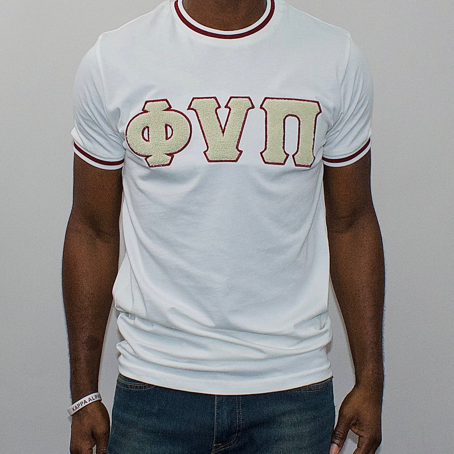 Chenille Phi Nu Pi T Shirt - Cream & Crimson