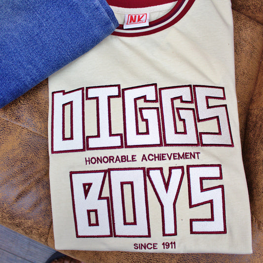 Show your support for the Kappa Alpha Psi fraternity with this "Diggs Boys" cream t-shirt. Made with high-quality fabric, this shirt is perfect for any member of the fraternity community. The design features the iconic Kappa Alpha Psi logo and the phrase "Diggs Boys" in bold letters, making it a great addition to your collection of historical memorabilia.