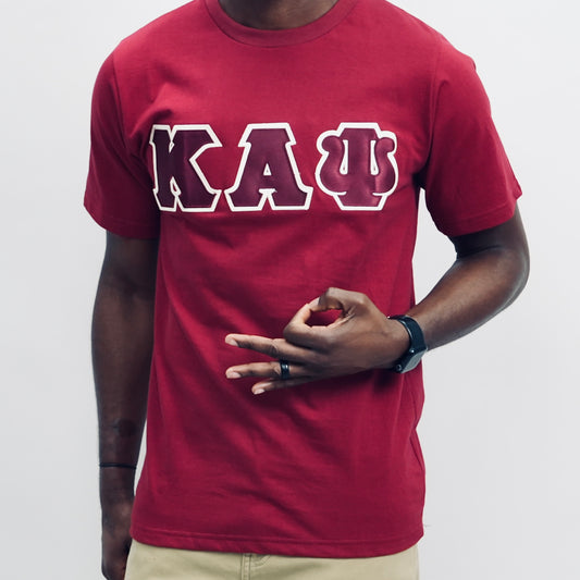 Exclusive Kappa Alpha Psi Double Stitched Appliqué Embroidery Lettered T-shirt . This is the perfect short-sleeved shirt to wear while showing off your Kappa Alpha Psi fraternity lettering. A comfortable 100% cotton tee with a twill Greek letters embroidery across the chest give you the perfect fit. This shirt is also a perfect gift for your favorite Kappa Man.

