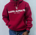 Show off your fraternity pride with this stylish dark red and cream hoodie featuring the Kappa Alpha Psi organization. Perfect for any casual occasion, this hoodie is a must-have for any fraternity member. The bold colors and recognizable logo make a statement while providing comfortable warmth. Represent your organization with pride and stay cozy in this must-have hoodie.

