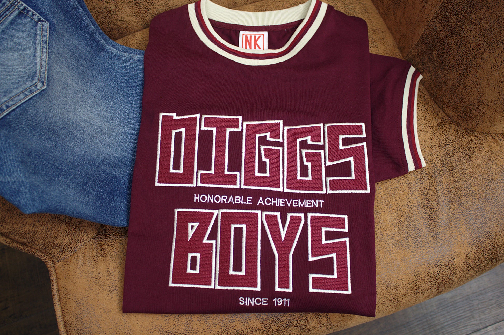 Show your support for the Kappa Alpha Psi fraternity with this "Diggs Boys" crimson t-shirt. Made with high-quality fabric, this shirt is perfect for any member of the fraternity community. The design features the iconic Kappa Alpha Psi logo and the phrase "Diggs Boys" in bold letters, making it a great addition to your collection of historical memorabilia.

