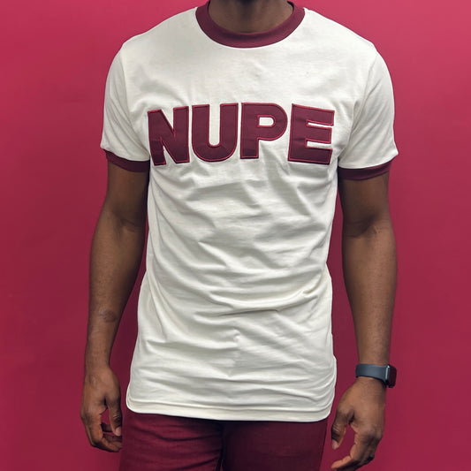 “NUPE” Cream & Crimson T Shirt