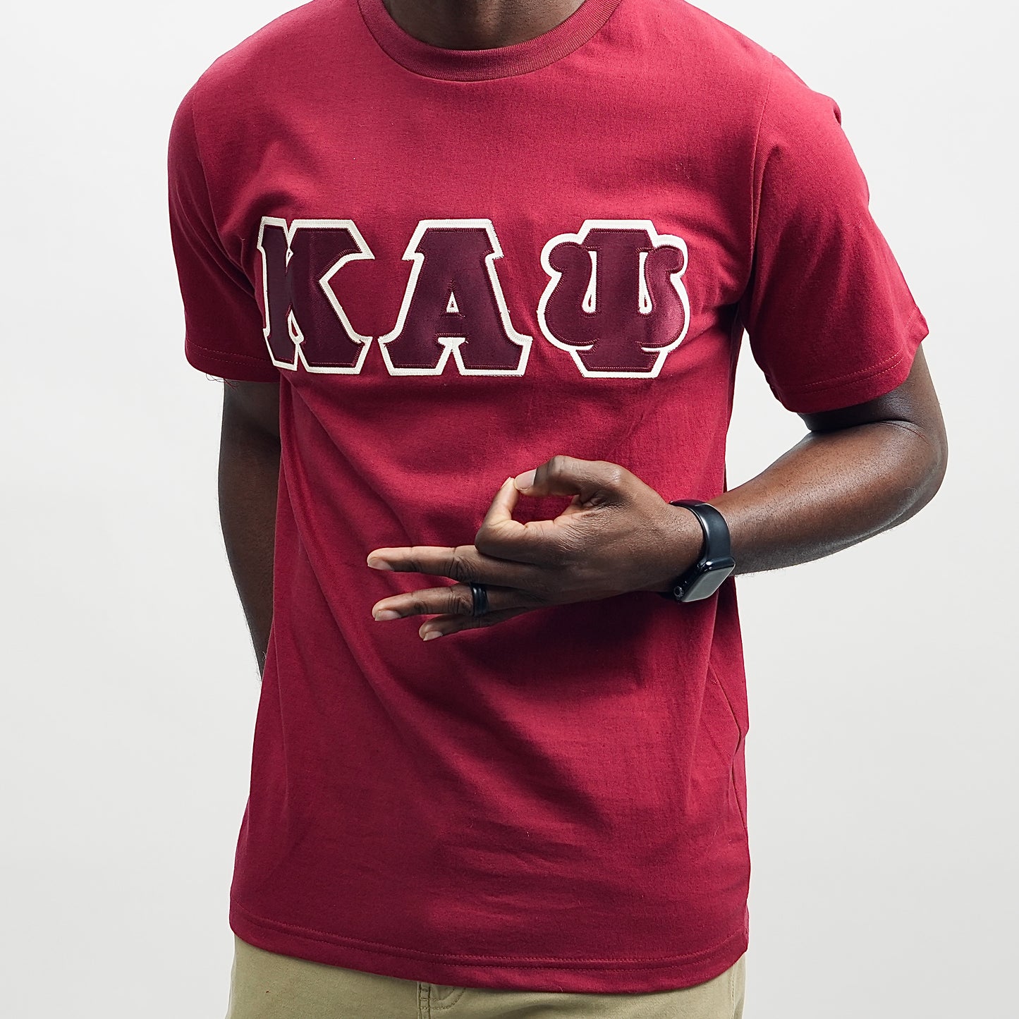 Exclusive Kappa Alpha Psi Double Stitched Appliqué Embroidery Lettered T-shirt . This is the perfect short-sleeved shirt to wear while showing off your Kappa Alpha Psi fraternity lettering. A comfortable 100% cotton tee with a twill Greek letters embroidery across the chest give you the perfect fit. This shirt is also a perfect gift for your favorite Kappa Man.

