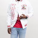 Showcase your pride in the Kappa Alpha Psi fraternity with this stylish white and satin jacket. The jacket features the iconic Kappa Alpha Psi logo, making it the perfect jacket for any KA Psi member. The jacket is made of high-quality materials, ensuring both comfort and durability.