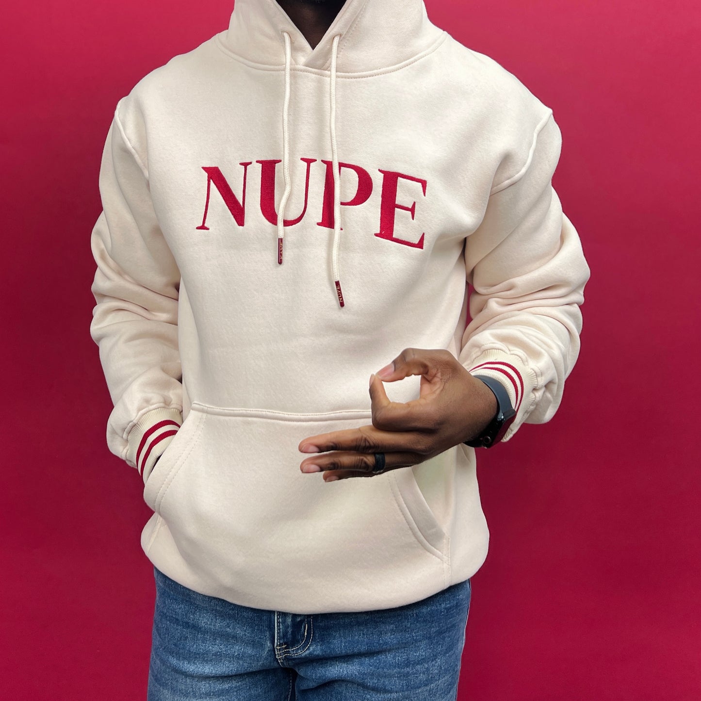 NUPE Embroidery Cream Hoodie
