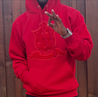 Kappa Alpha Psi Exklusive Shield Chenille Embroidery Hoodie - Red on Red