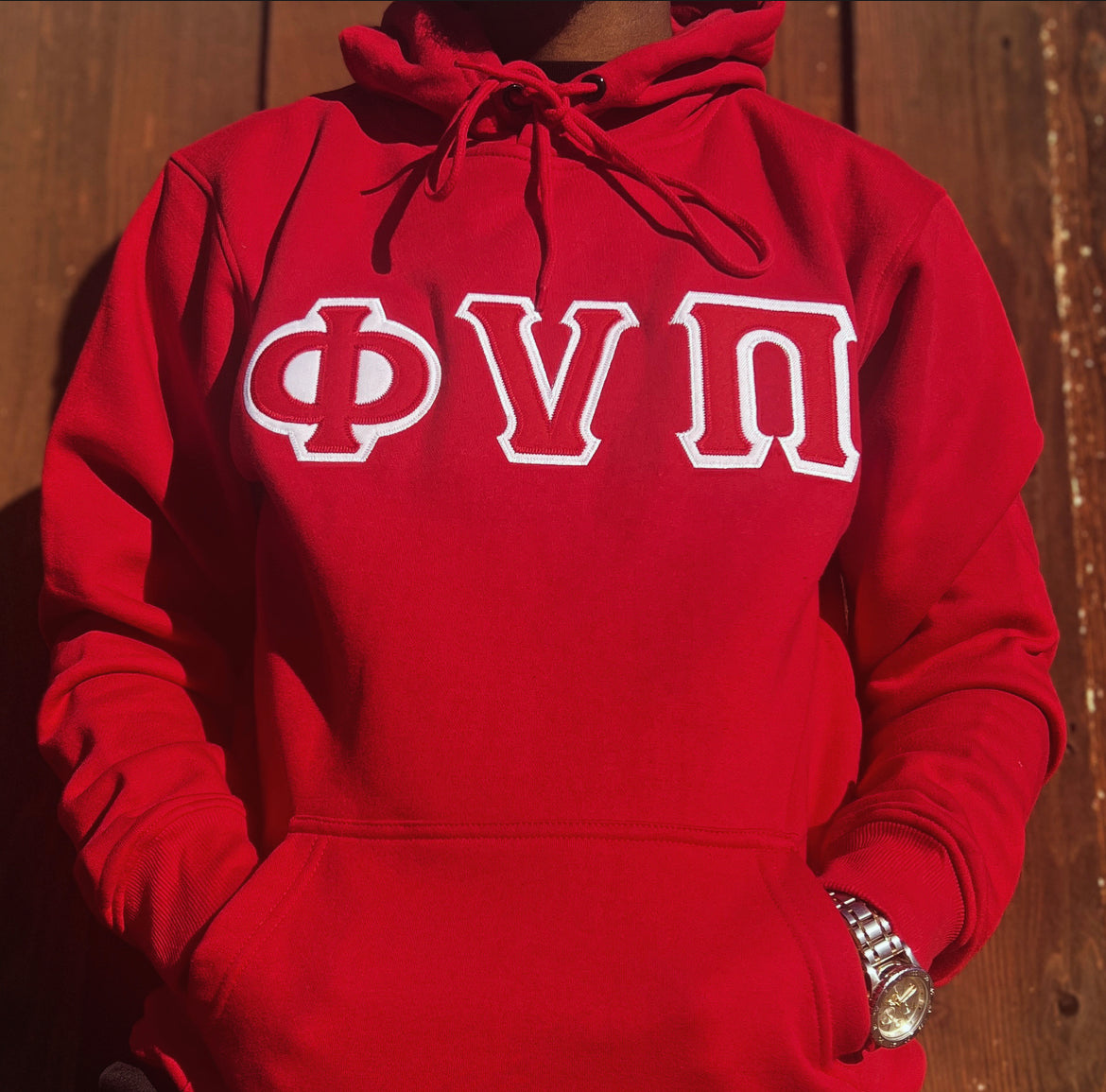 Phi Nu Pi Embroidery Red Hoodie