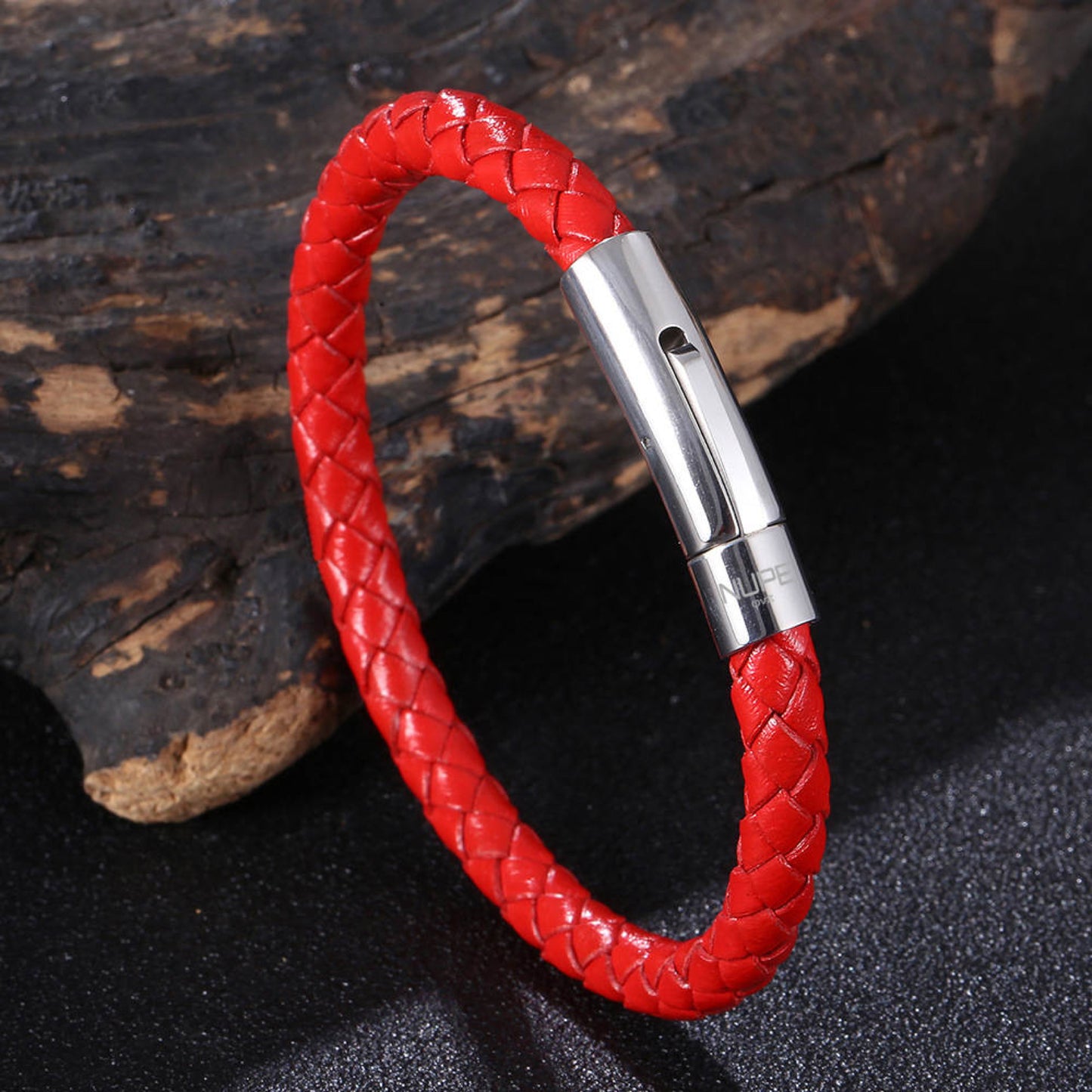 Kappa Alpha Psi Hand woven Magnet Buckle Men’s Leather Red Bracelet Bangle With Stainless Steel