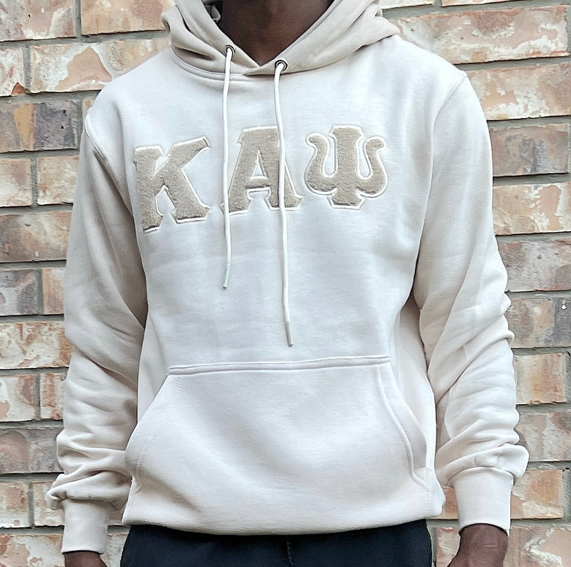 Exclusive Kappa Alpha Psi Chenille Embroidery Lettered Hoodie. This is the perfect long-sleeved hoodie to wear while showing off your Kappa Alpha Psi fraternity lettering. A comfortable 100% cotton tee with a twill Greek letters embroidery across the chest give you the perfect fit. This hoodie is also a perfect gift or your favorite Kappa Man.