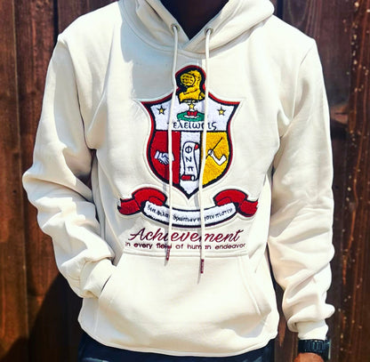 Stay warm and cozy with this Kappa Alpha Psi Cream Shield Hoodie. Designed with the fraternity members in mind, it features the iconic shield logo on the front and is perfect for any member Kappa Alpha Psi. Made with high-quality materials, this hoodie is durable and built to last through the years. Whether you're out and about or lounging at home, this hoodie is a must-have item for any Kappa Alpha Psi organization member.