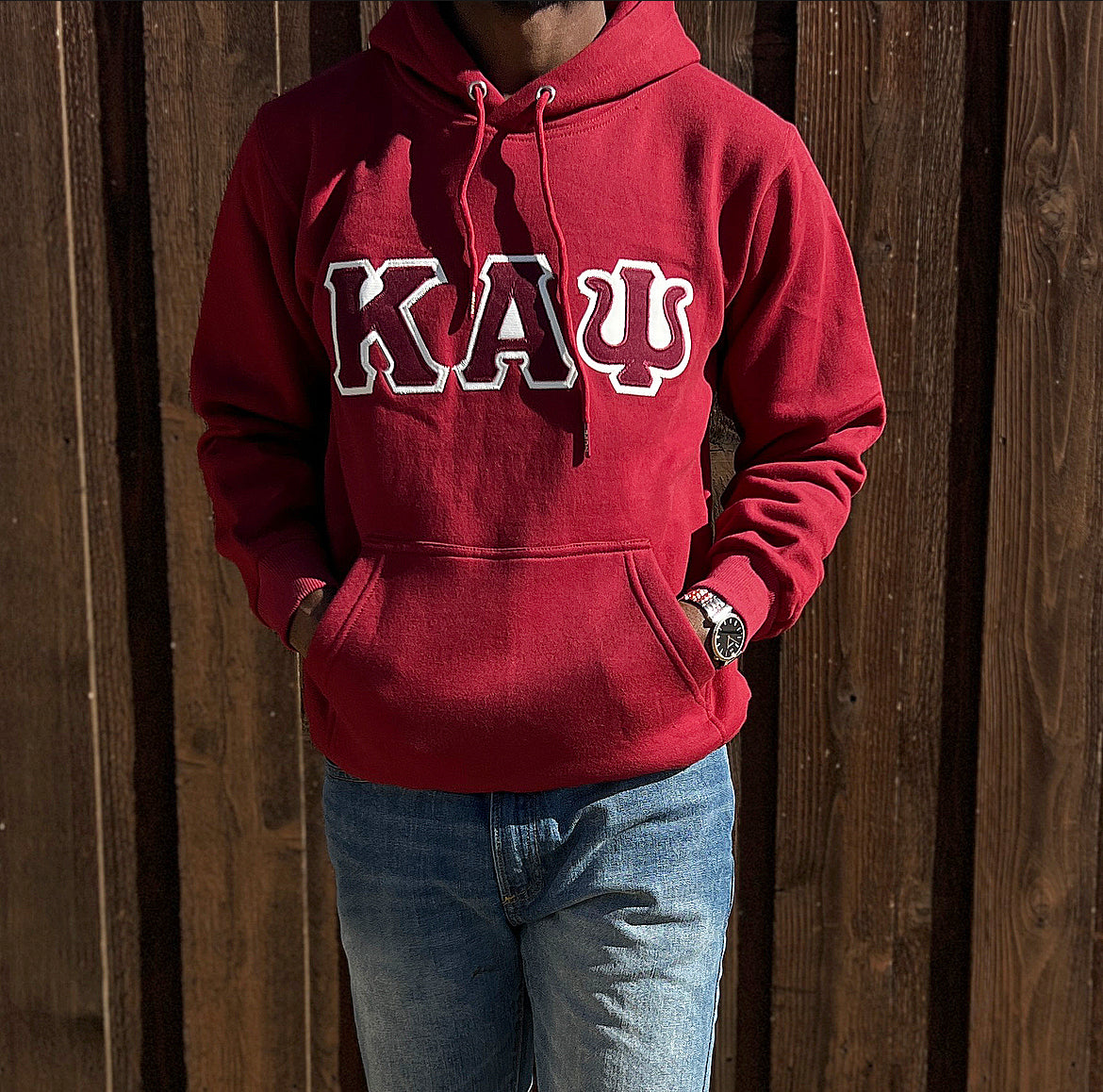 Kappa Alpha Psi Premium Double Stitched Appliqué Embroidery Lettered Hoodie. This is the perfect long-sleeved hoodie to wear while showing off your Kappa Alpha Psi fraternity lettering. A comfortable 100% cotton tee with a twill Greek letters embroidery across the chest give you the perfect fit. This hoodie is also a perfect gift for your favorite Kappa Man.