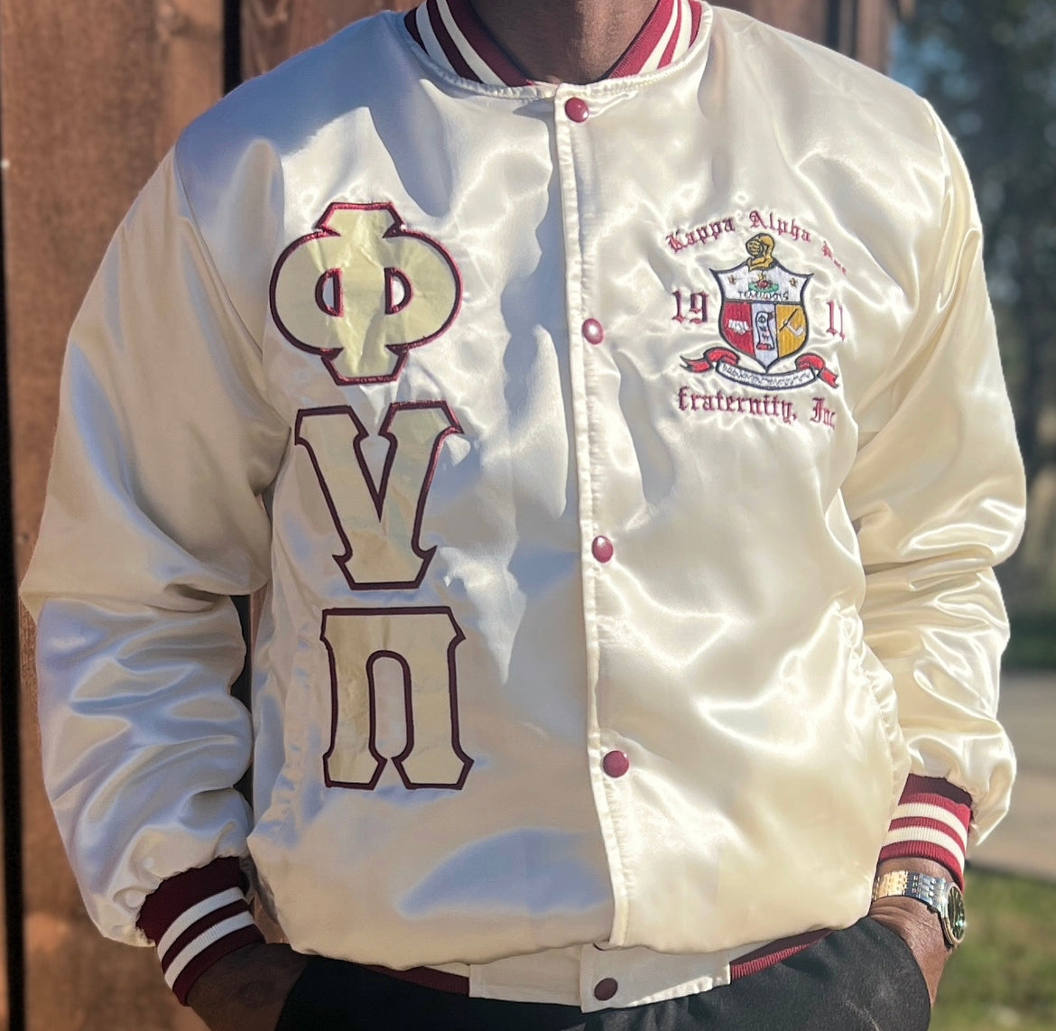 Cream kappa alpha sale psi bomber jacket