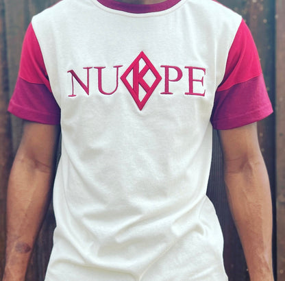 “NUPE” Floating K 3D Embroidery T Shirt Cream and Crimson