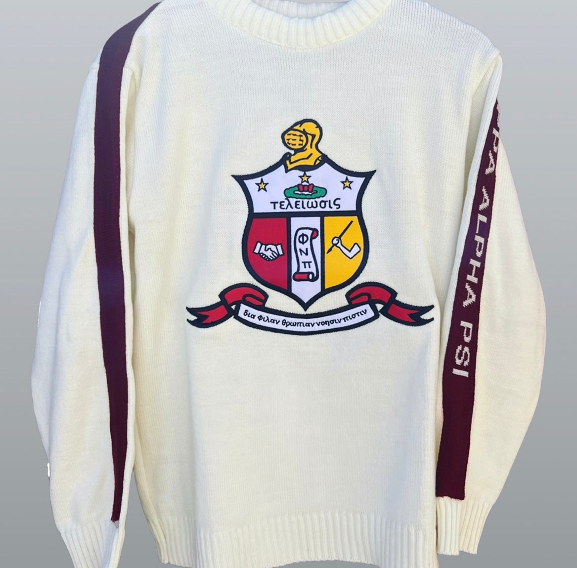 Exclusive Kappa Alpha Psi Double Stitched Appliqué Embroidery Crimson Sweater. This is the perfect long-sleeved Sweater to wear while showing off your Kappa Alpha Psi fraternity . A comfortable 100% Acrylic with a twill embroidery across the chest give you the perfect fit. This sweater is also a perfect gift for your favorite Kappa Man.