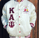 Check out our Kappa Alpha Psi satin jacket selection for the very best in unique design. This Kappa Alpha Psi Baseball Satin Jacket shows the fraternity Shield embroidered on left chest and Greek letters on right to create style and unique comfort in wear. Quality beyond imagination.