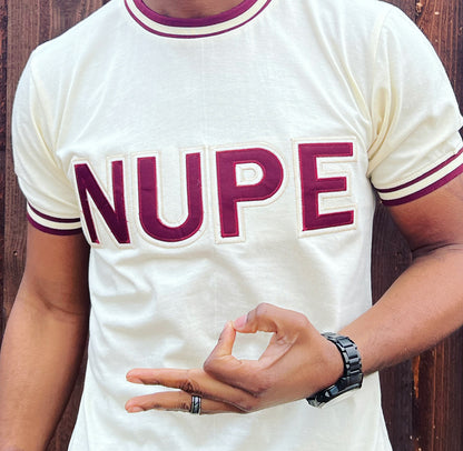NUPE Embroidery T Shirt Cream and Crimson