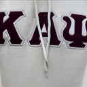Kappa Alpha Psi Premium Double Stitched Appliqué Embroidery Lettered Hoodie. This is the perfect long-sleeved hoodie to wear while showing off your Kappa Alpha Psi fraternity lettering. A comfortable 100% cotton tee with a twill Greek letters embroidery across the chest give you the perfect fit. This hoodie is also a perfect gift or your favorite Kappa Man.