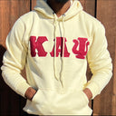 Exclusive Kappa Alpha Psi Double Stitched Appliqué Embroidery Lettered Hoodie. This is the perfect long-sleeved hoodie to wear while showing off your Kappa Alpha Psi fraternity lettering. A comfortable 100% cotton tee with a twill Greek letters embroidery across the chest give you the perfect fit. This hoodie is also a perfect gift or your favorite Kappa Man.