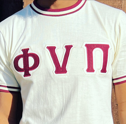 Phi Nu Pi Embroidery T Shirt Cream and Crimson