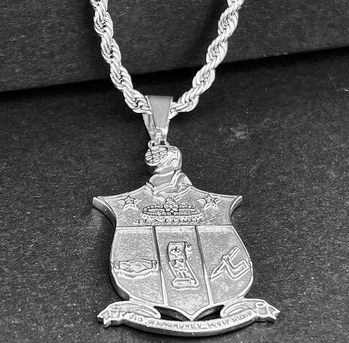A beyond stunning Kappa Alpha Psi necklace and charm made with Stainless Steel Silver. This pendant is made to last for generations and generations, perfect for that special Kappa Alpha Psi member. The ultimate gift to show off your fraternity pride is here!  • Official Kappa Alpha Psi Licensed Product: passed through examination and requirements by the Fraternity as a whole.