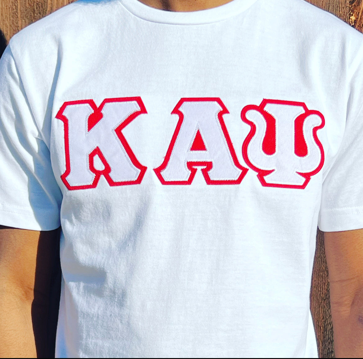 Exclusive Kappa Alpha Psi Double Stitched Appliqué Embroidery Lettered T-shirt . This is the perfect short-sleeved shirt to wear while showing off your Kappa Alpha Psi fraternity lettering. A comfortable 100% cotton tee with a twill Greek letters embroidery across the chest give you the perfect fit. This shirt is also a perfect gift for your favorite Kappa Man.