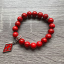 Kappa Alpha Psi fraternity exclusive Glass Beaded Bracelet on elastic stretch rope; simple and elegant. Easy bracelet to slide on and off wrist. The color of amber beads may vary from bracelet to bracelet due to each bracelet being hand made from natural materials with a personal touch.