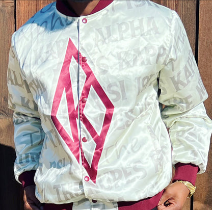 Check out our Nupe Kave Exclusive Kappa Alpha Psi satin jacket selection for the very best in unique design. This Kappa Alpha Psi Baseball Satin Jacket shows the fraternity Shield embroidered on left chest and Greek letters on right to create style and unique comfort in wear. Quality beyond imagination.