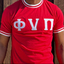 Phi Nu Pi Embroidery T Shirt Red and White Double Appliqué - NUPE KAVE