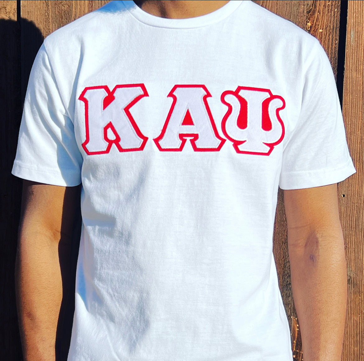 Exclusive Kappa Alpha Psi Double Stitched Appliqué Embroidery Lettered T-shirt . This is the perfect short-sleeved shirt to wear while showing off your Kappa Alpha Psi fraternity lettering. A comfortable 100% cotton tee with a twill Greek letters embroidery across the chest give you the perfect fit. This shirt is also a perfect gift for your favorite Kappa Man.