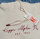 Exclusive Kappa Alpha Psi Stitched Embroidery unique Hoodie. This is the perfect long-sleeved hoodie to wear while showing off your Kappa Alpha Psi fraternity lettering. A comfortable 100% cotton  with a twill Greek letters embroidery across the chest give you the perfect fit. This hoodie is also a perfect gift or your favorite Kappa Man.