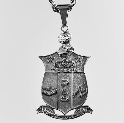 A beyond stunning Kappa Alpha Psi necklace and charm made with Stainless Steel Silver. This pendant is made to last for generations and generations, perfect for that special Kappa Alpha Psi member. The ultimate gift to show off your fraternity pride is here!  • Official Kappa Alpha Psi Licensed Product: passed through examination and requirements by the Fraternity as a whole.