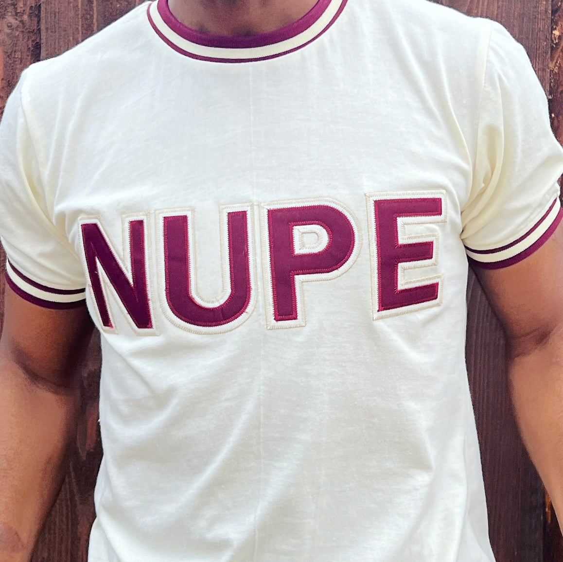 NUPE Embroidery T Shirt Cream and Crimson Nupekave