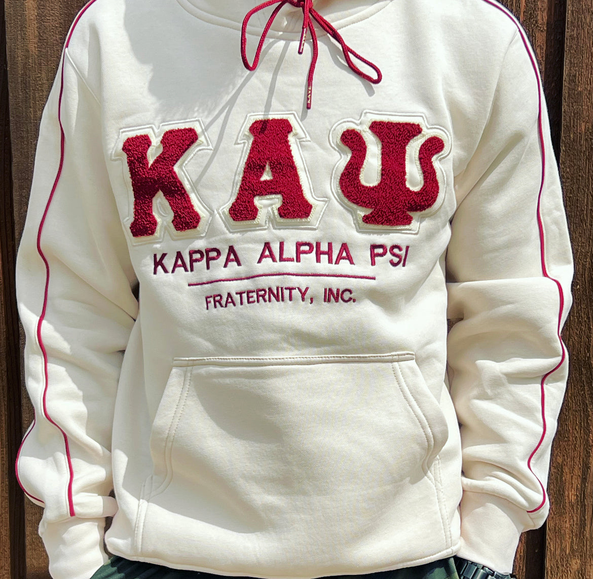 Kappa Alpha Psi Exklusive Chenille Embroidery Hoodie - Cream / Crimson ...