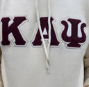 Kappa Alpha Psi Premium Double Stitched Appliqué Embroidery Lettered Hoodie. This is the perfect long-sleeved hoodie to wear while showing off your Kappa Alpha Psi fraternity lettering. A comfortable 100% cotton tee with a twill Greek letters embroidery across the chest give you the perfect fit. This hoodie is also a perfect gift or your favorite Kappa Man.