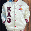 Check out our Kappa Alpha Psi satin jacket selection for the very best in unique design. This Kappa Alpha Psi Baseball Satin Jacket shows the fraternity Shield embroidered on left chest and Greek letters on right to create style and unique comfort in wear. Quality beyond imagination.